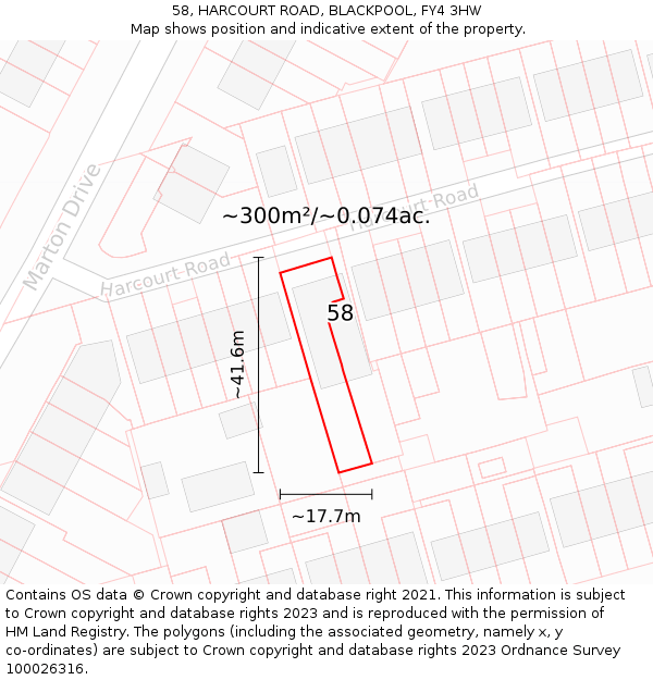 58, HARCOURT ROAD, BLACKPOOL, FY4 3HW: Plot and title map