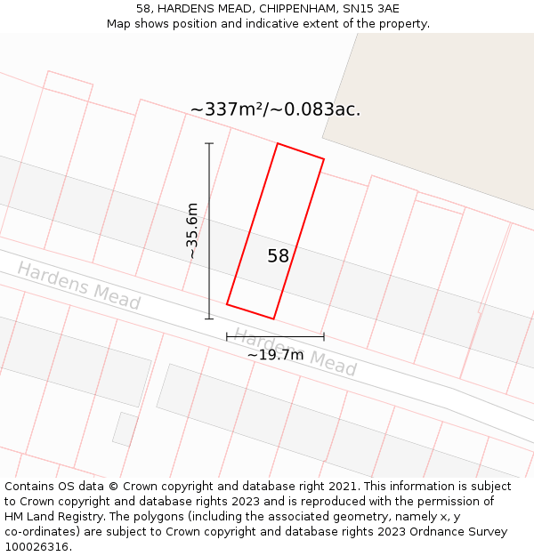 58, HARDENS MEAD, CHIPPENHAM, SN15 3AE: Plot and title map