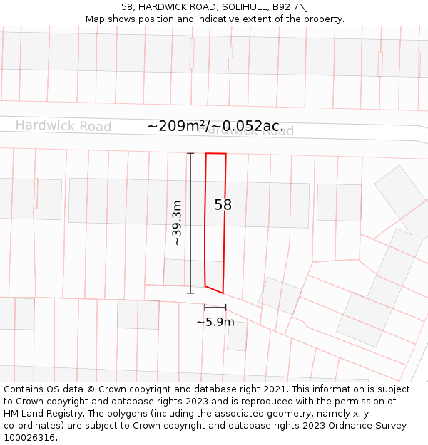 58, HARDWICK ROAD, SOLIHULL, B92 7NJ: Plot and title map