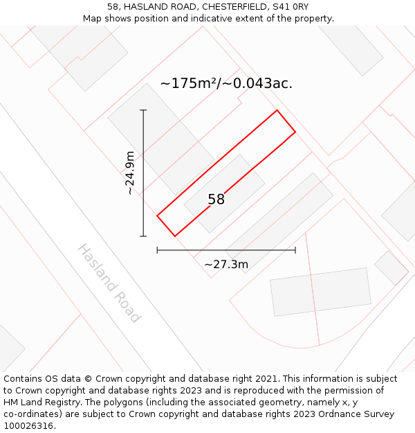 58, HASLAND ROAD, CHESTERFIELD, S41 0RY: Plot and title map