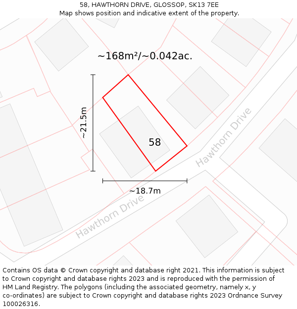 58, HAWTHORN DRIVE, GLOSSOP, SK13 7EE: Plot and title map