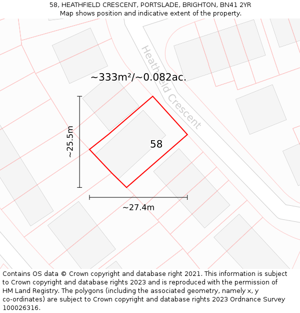 58, HEATHFIELD CRESCENT, PORTSLADE, BRIGHTON, BN41 2YR: Plot and title map