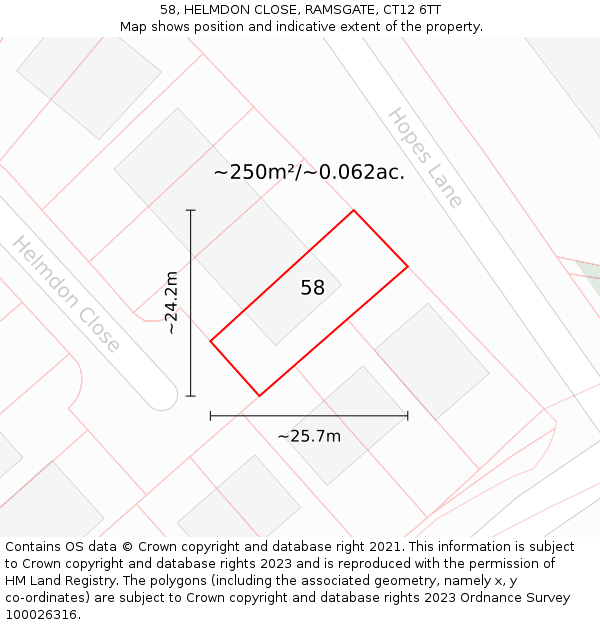 58, HELMDON CLOSE, RAMSGATE, CT12 6TT: Plot and title map