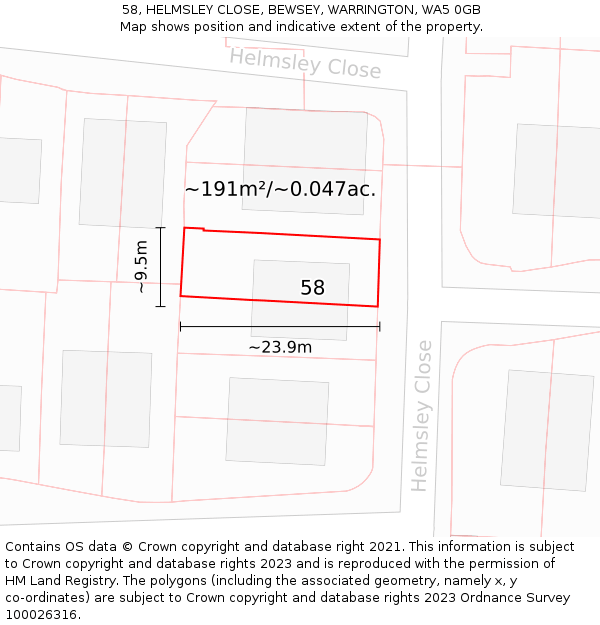 58, HELMSLEY CLOSE, BEWSEY, WARRINGTON, WA5 0GB: Plot and title map