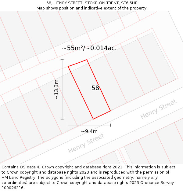 58, HENRY STREET, STOKE-ON-TRENT, ST6 5HP: Plot and title map