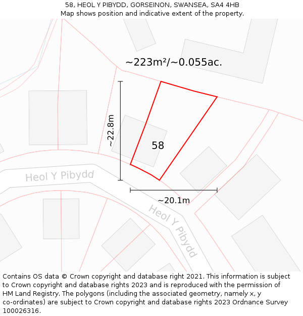 58, HEOL Y PIBYDD, GORSEINON, SWANSEA, SA4 4HB: Plot and title map