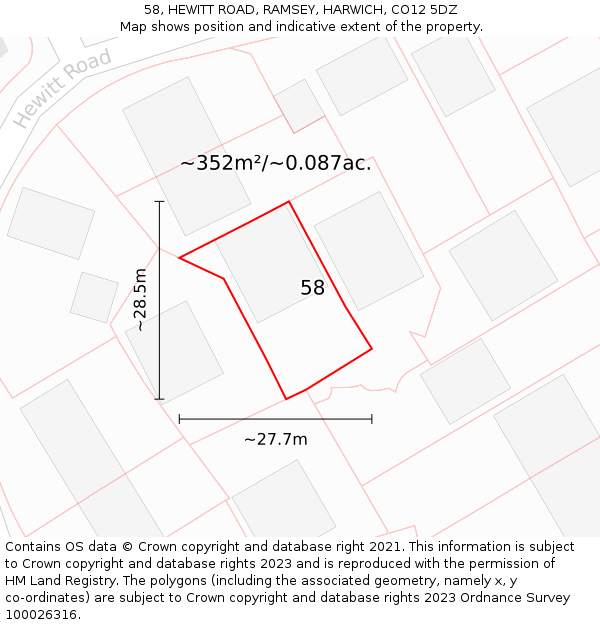 58, HEWITT ROAD, RAMSEY, HARWICH, CO12 5DZ: Plot and title map