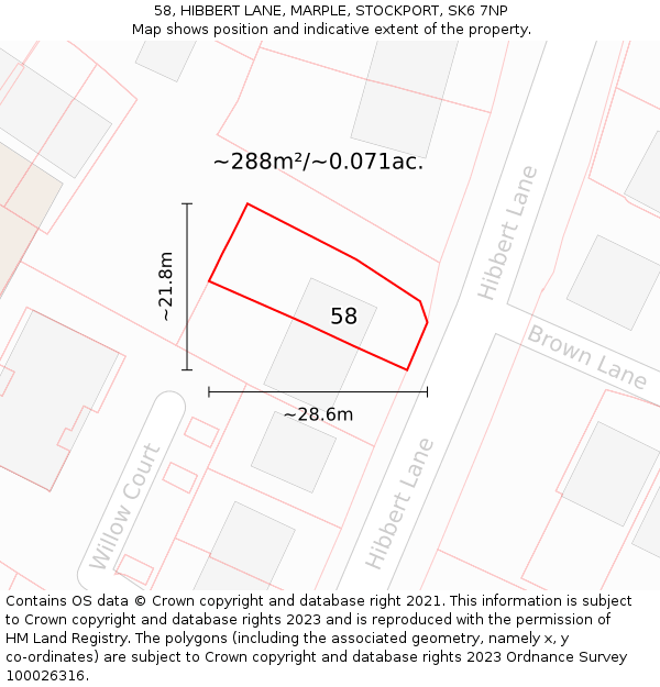 58, HIBBERT LANE, MARPLE, STOCKPORT, SK6 7NP: Plot and title map