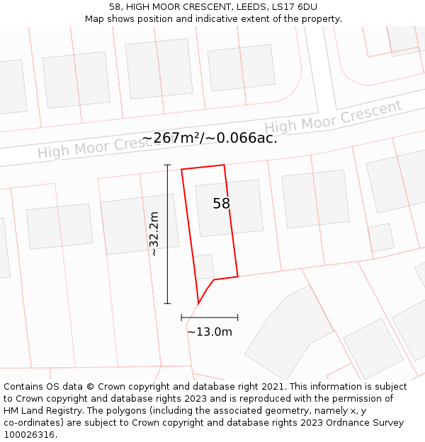 58, HIGH MOOR CRESCENT, LEEDS, LS17 6DU: Plot and title map