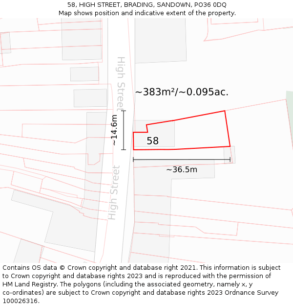 58, HIGH STREET, BRADING, SANDOWN, PO36 0DQ: Plot and title map