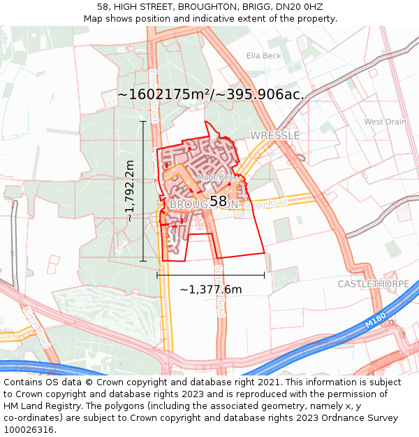 58, HIGH STREET, BROUGHTON, BRIGG, DN20 0HZ: Plot and title map