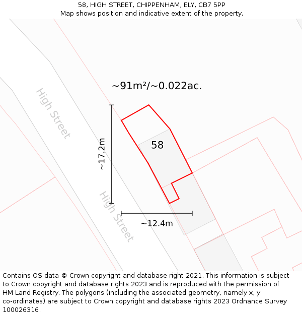 58, HIGH STREET, CHIPPENHAM, ELY, CB7 5PP: Plot and title map