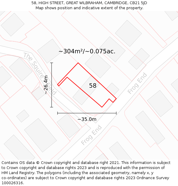 58, HIGH STREET, GREAT WILBRAHAM, CAMBRIDGE, CB21 5JD: Plot and title map