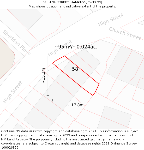 58, HIGH STREET, HAMPTON, TW12 2SJ: Plot and title map