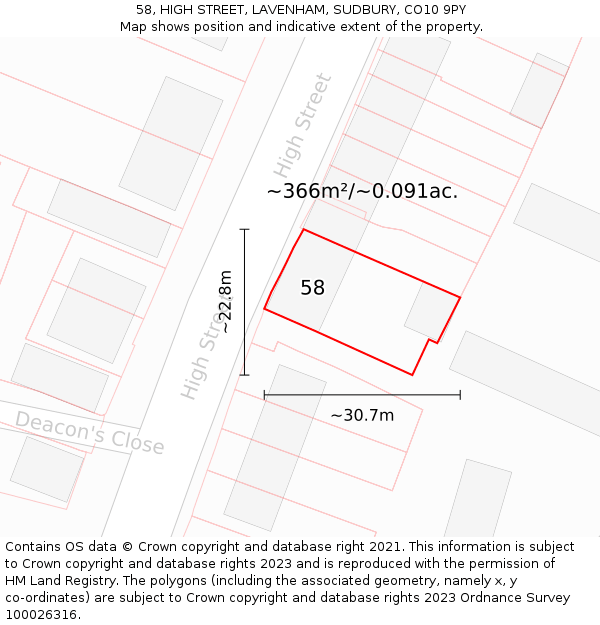 58, HIGH STREET, LAVENHAM, SUDBURY, CO10 9PY: Plot and title map