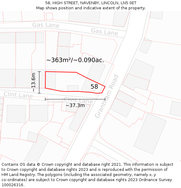 58, HIGH STREET, NAVENBY, LINCOLN, LN5 0ET: Plot and title map