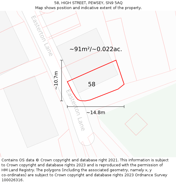 58, HIGH STREET, PEWSEY, SN9 5AQ: Plot and title map