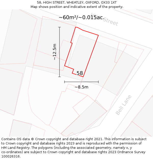 58, HIGH STREET, WHEATLEY, OXFORD, OX33 1XT: Plot and title map