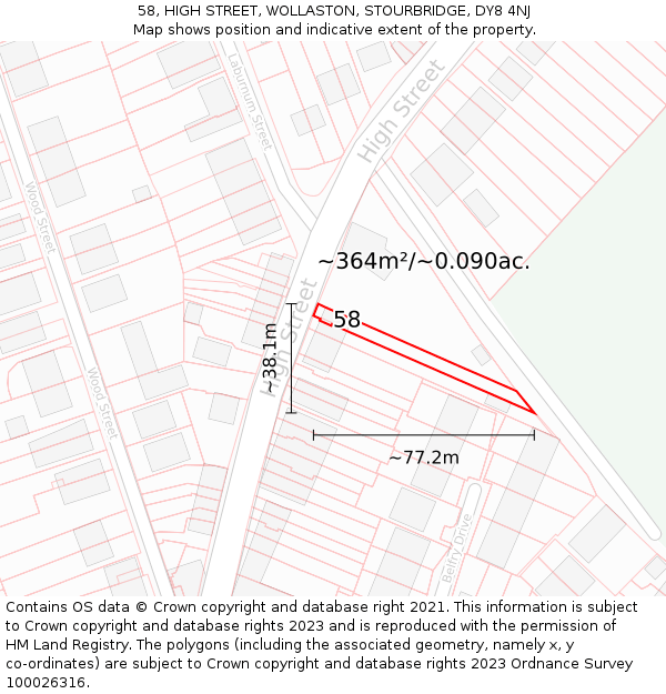 58, HIGH STREET, WOLLASTON, STOURBRIDGE, DY8 4NJ: Plot and title map