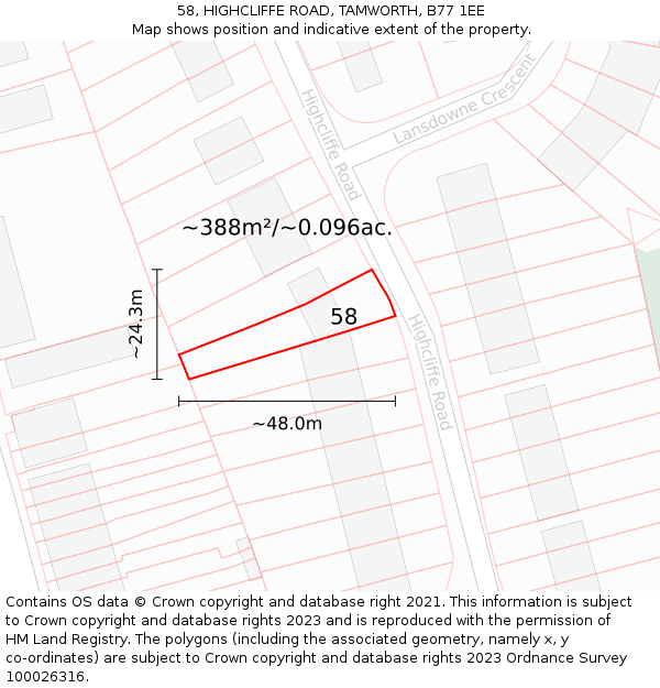 58, HIGHCLIFFE ROAD, TAMWORTH, B77 1EE: Plot and title map