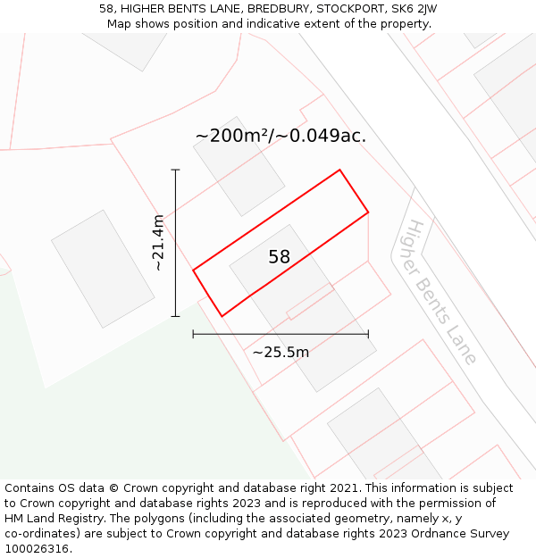 58, HIGHER BENTS LANE, BREDBURY, STOCKPORT, SK6 2JW: Plot and title map