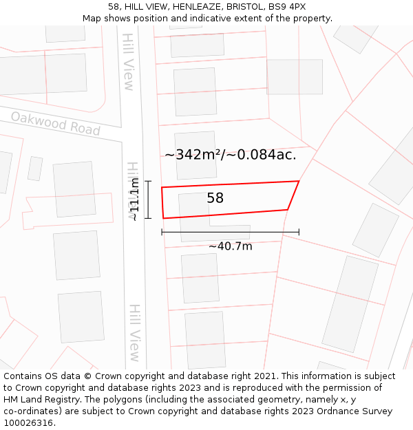 58, HILL VIEW, HENLEAZE, BRISTOL, BS9 4PX: Plot and title map