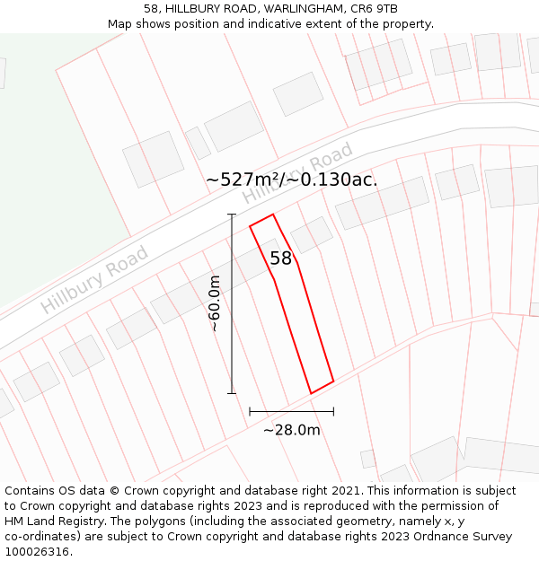 58, HILLBURY ROAD, WARLINGHAM, CR6 9TB: Plot and title map