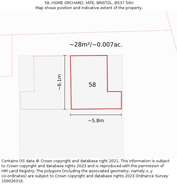 58, HOME ORCHARD, YATE, BRISTOL, BS37 5XH: Plot and title map