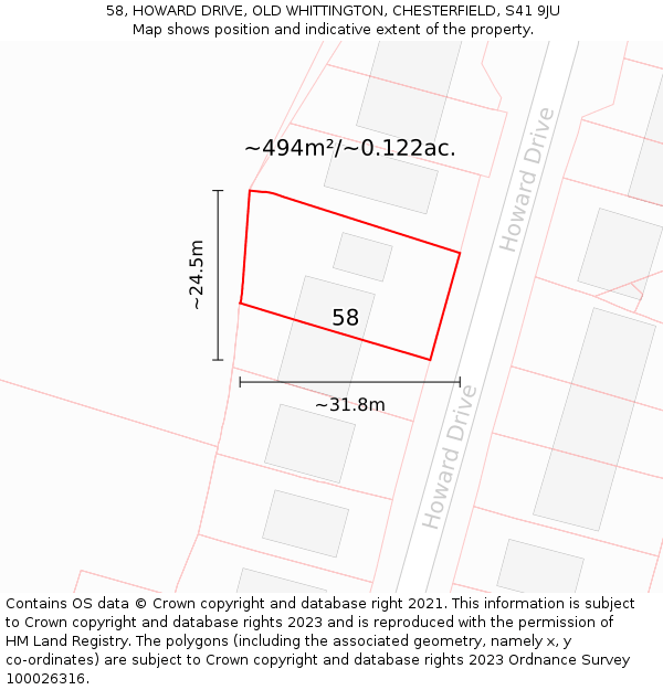 58, HOWARD DRIVE, OLD WHITTINGTON, CHESTERFIELD, S41 9JU: Plot and title map