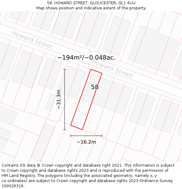 58, HOWARD STREET, GLOUCESTER, GL1 4UU: Plot and title map