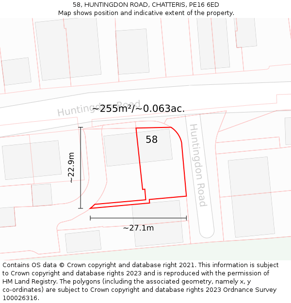58, HUNTINGDON ROAD, CHATTERIS, PE16 6ED: Plot and title map