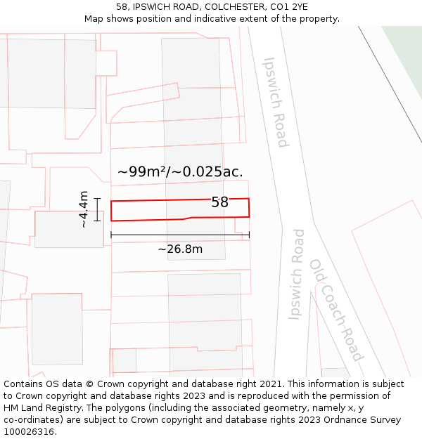 58, IPSWICH ROAD, COLCHESTER, CO1 2YE: Plot and title map