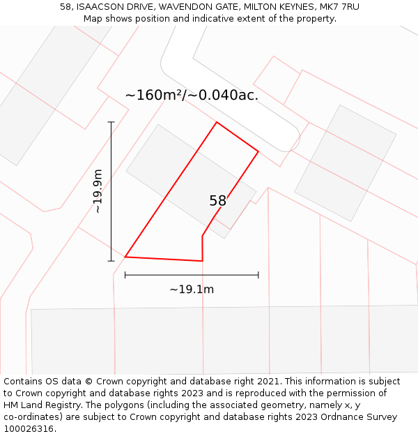 58, ISAACSON DRIVE, WAVENDON GATE, MILTON KEYNES, MK7 7RU: Plot and title map