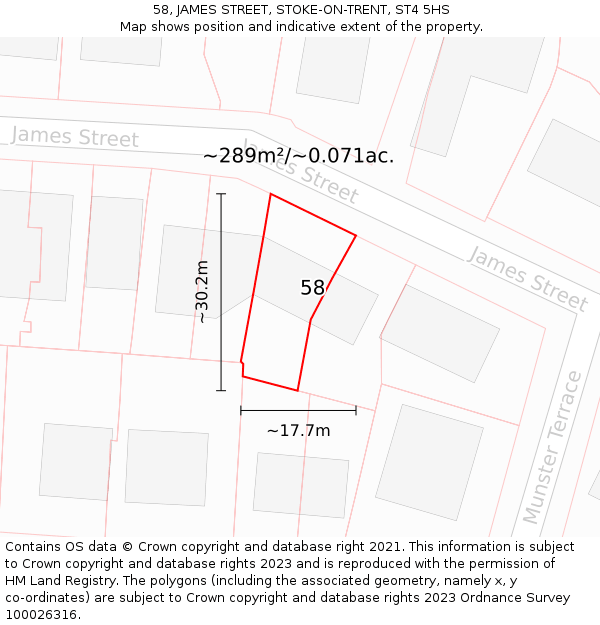 58, JAMES STREET, STOKE-ON-TRENT, ST4 5HS: Plot and title map