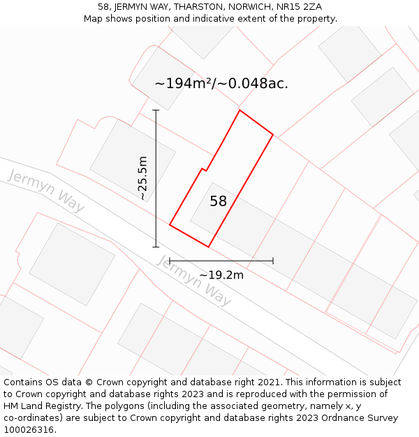 58, JERMYN WAY, THARSTON, NORWICH, NR15 2ZA: Plot and title map