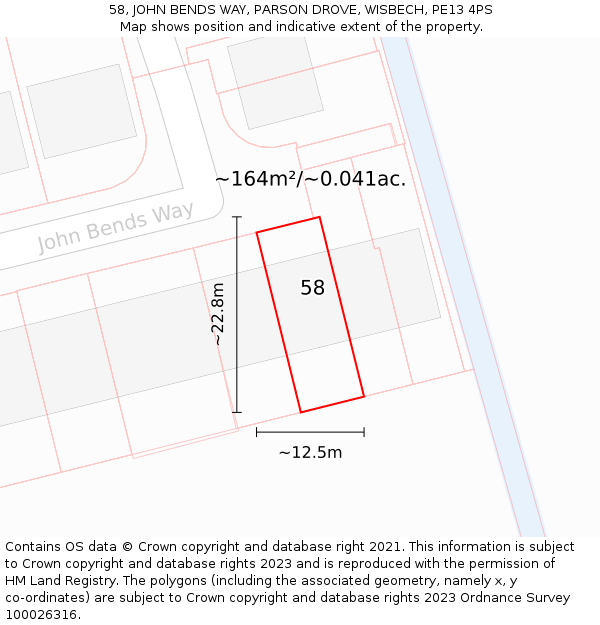 58, JOHN BENDS WAY, PARSON DROVE, WISBECH, PE13 4PS: Plot and title map