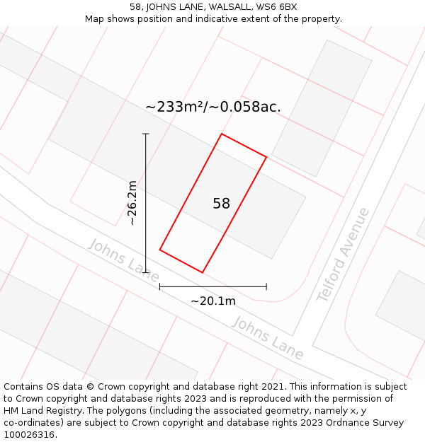 58, JOHNS LANE, WALSALL, WS6 6BX: Plot and title map