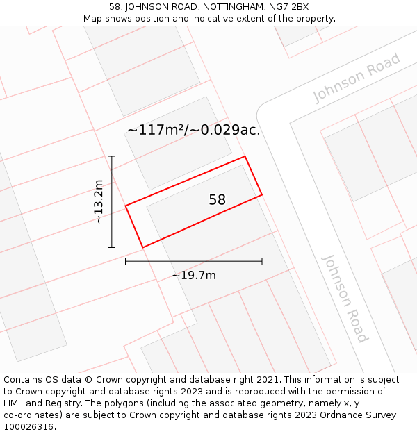 58, JOHNSON ROAD, NOTTINGHAM, NG7 2BX: Plot and title map