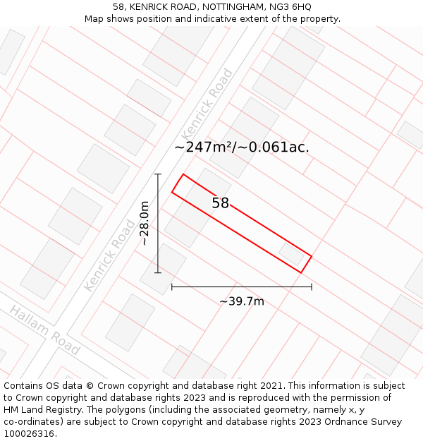 58, KENRICK ROAD, NOTTINGHAM, NG3 6HQ: Plot and title map