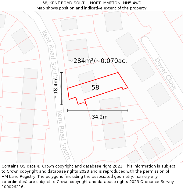 58, KENT ROAD SOUTH, NORTHAMPTON, NN5 4WD: Plot and title map