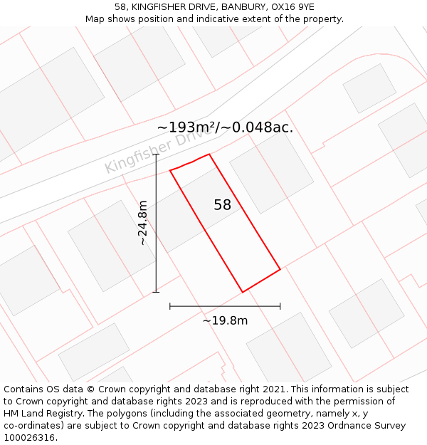 58, KINGFISHER DRIVE, BANBURY, OX16 9YE: Plot and title map