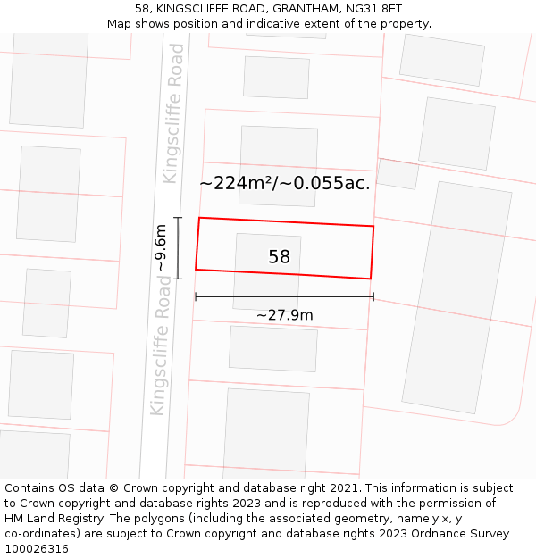 58, KINGSCLIFFE ROAD, GRANTHAM, NG31 8ET: Plot and title map