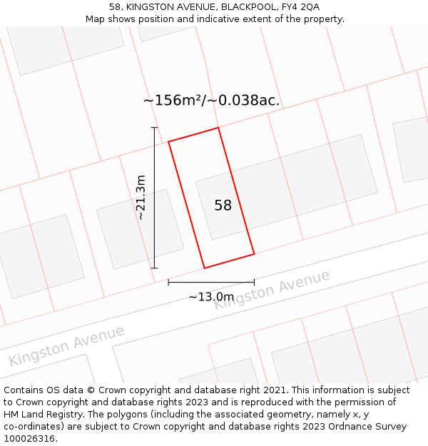 58, KINGSTON AVENUE, BLACKPOOL, FY4 2QA: Plot and title map