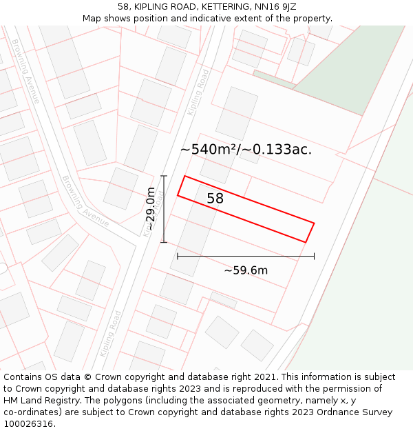 58, KIPLING ROAD, KETTERING, NN16 9JZ: Plot and title map