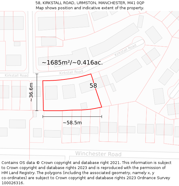 58, KIRKSTALL ROAD, URMSTON, MANCHESTER, M41 0QP: Plot and title map