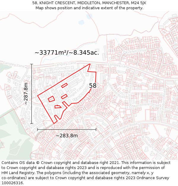 58, KNIGHT CRESCENT, MIDDLETON, MANCHESTER, M24 5JX: Plot and title map