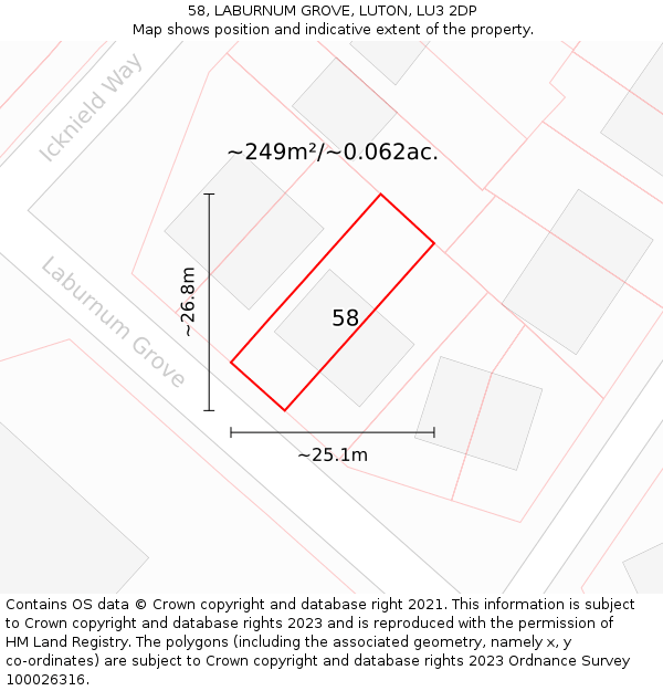 58, LABURNUM GROVE, LUTON, LU3 2DP: Plot and title map