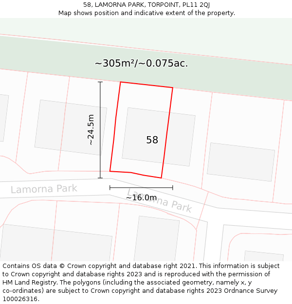 58, LAMORNA PARK, TORPOINT, PL11 2QJ: Plot and title map