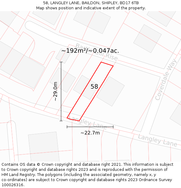 58, LANGLEY LANE, BAILDON, SHIPLEY, BD17 6TB: Plot and title map