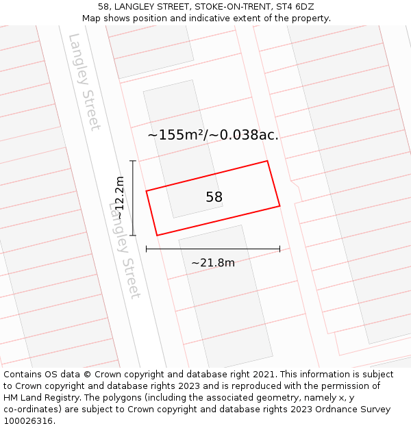 58, LANGLEY STREET, STOKE-ON-TRENT, ST4 6DZ: Plot and title map